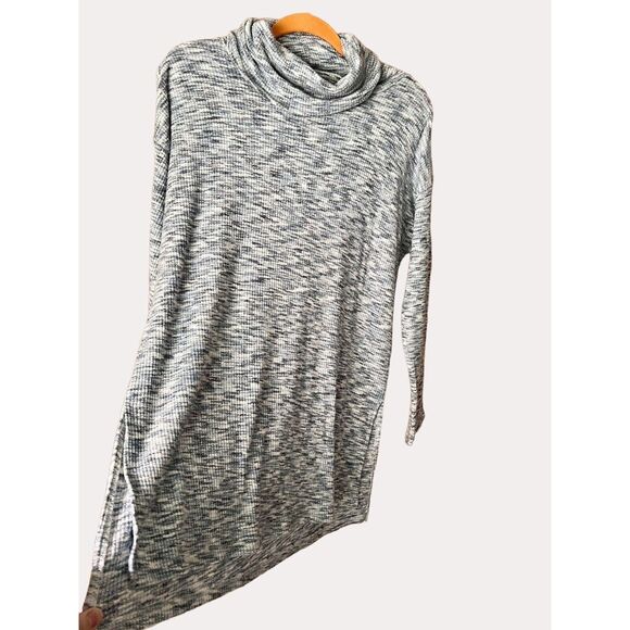 Caffe’ Marrakesh Cowl Neck Ribbed Knit Sweater Blouse Tunic Marled Blue M - Picture 3 of 5